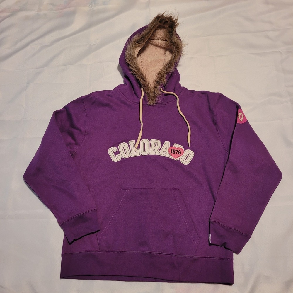 American Crown Purple Colorado Pull Over Hoodie With Faux Fur Size XL